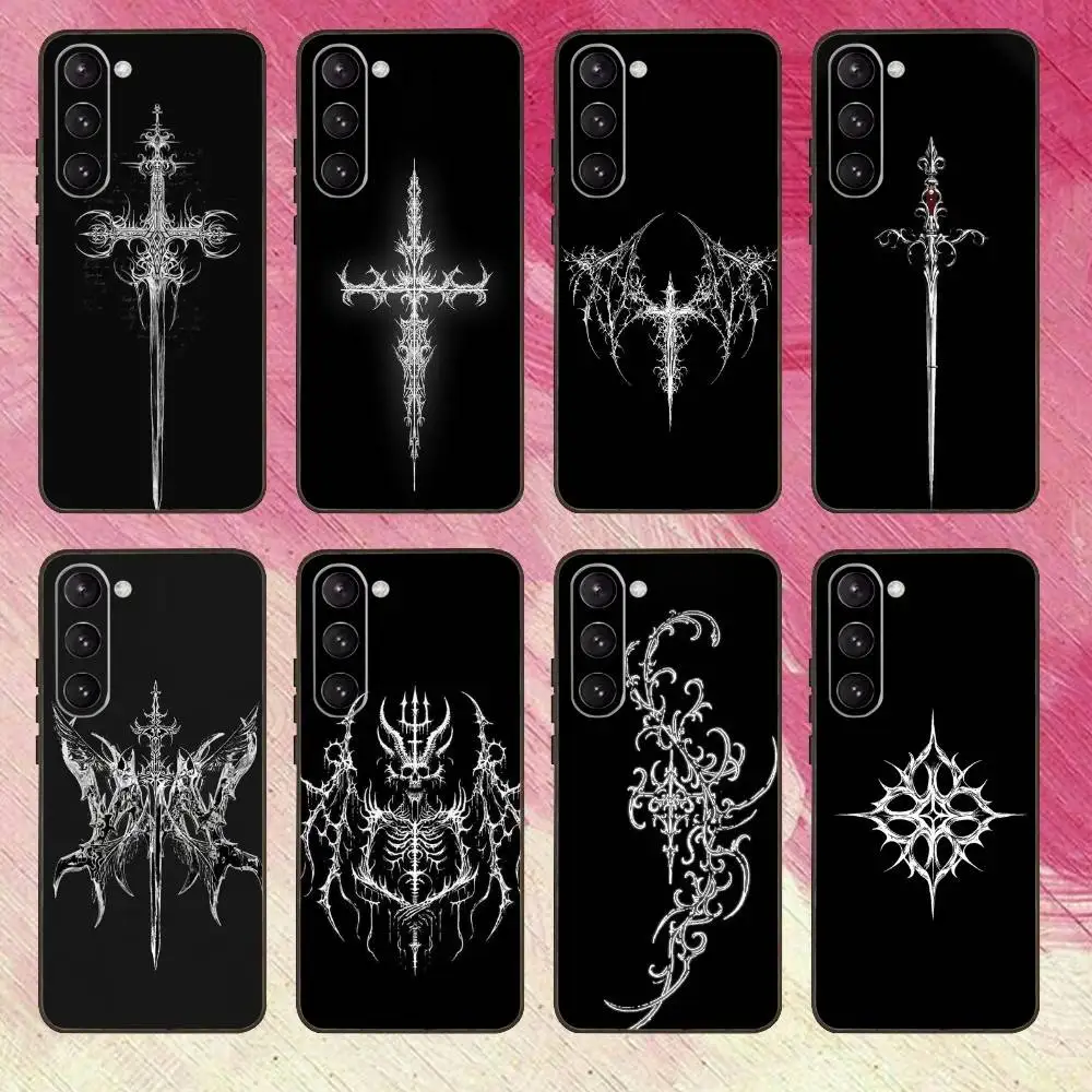 

Gothic Cyber Sigil Cross Phone Case For Samsung Galaxy A73,A72,A71,A70,A53,A52,A51,Others Soft Black Cover