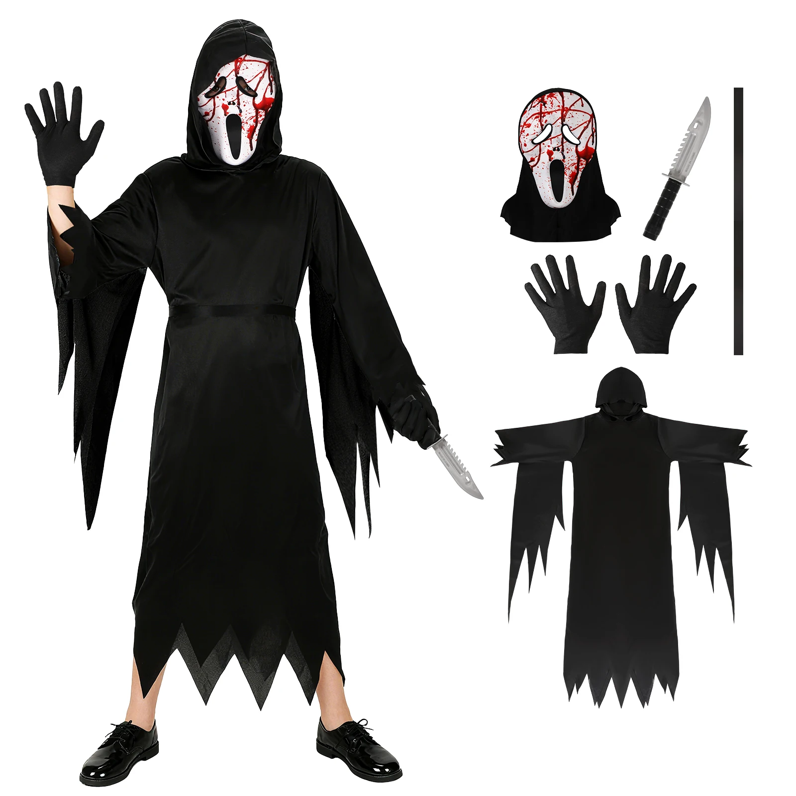 

Halloween Mask Scary Skull Mask Terror Ghost Cosplay Costume Knife Glove Set Halloween Masquerade Prop For Boys Girls