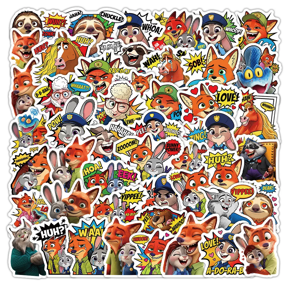 

63PCS Disney Animation Cute Zootopia Meme Graffiti Stickers Creative Decoration Mobile Phone Case Notebook Water Cup Toys Gifts