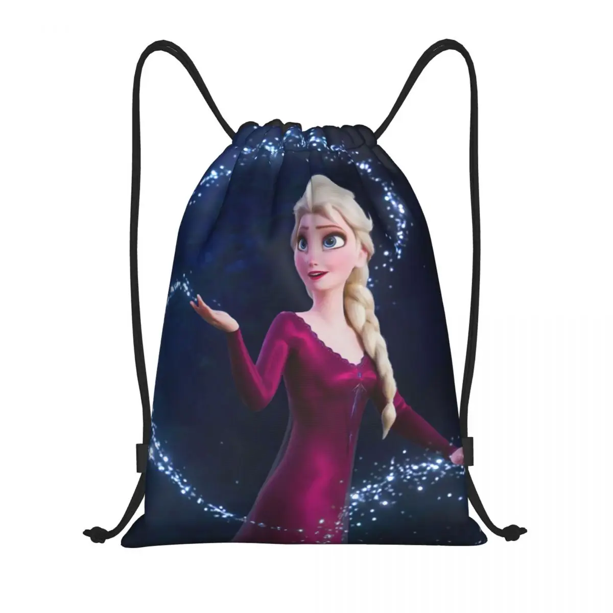 Custom Frozen Elsa Princess Drawstring Backpack Women Men Sport Gym Sackpack Portable Animated Training Bag Sack