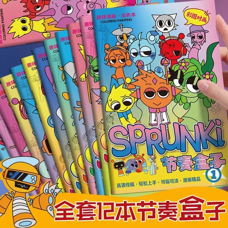 **Cartoon Sprunki Coloring Books Anime Game Tracing Figures Kids Coloring Drawings Stationery Books Creative Stick Figures Gift
