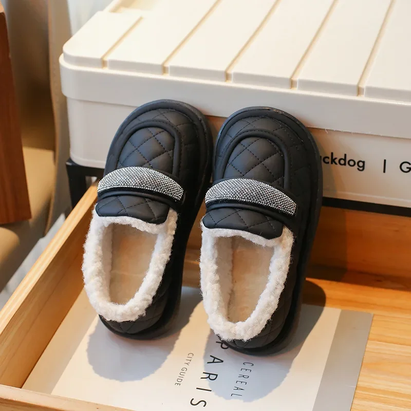 Katoenen kinderschoenen 2024 nieuwe stijl meisjes grote katoenen zachte zool wintersneeuw katoen en pluche verdikte prinses loafers