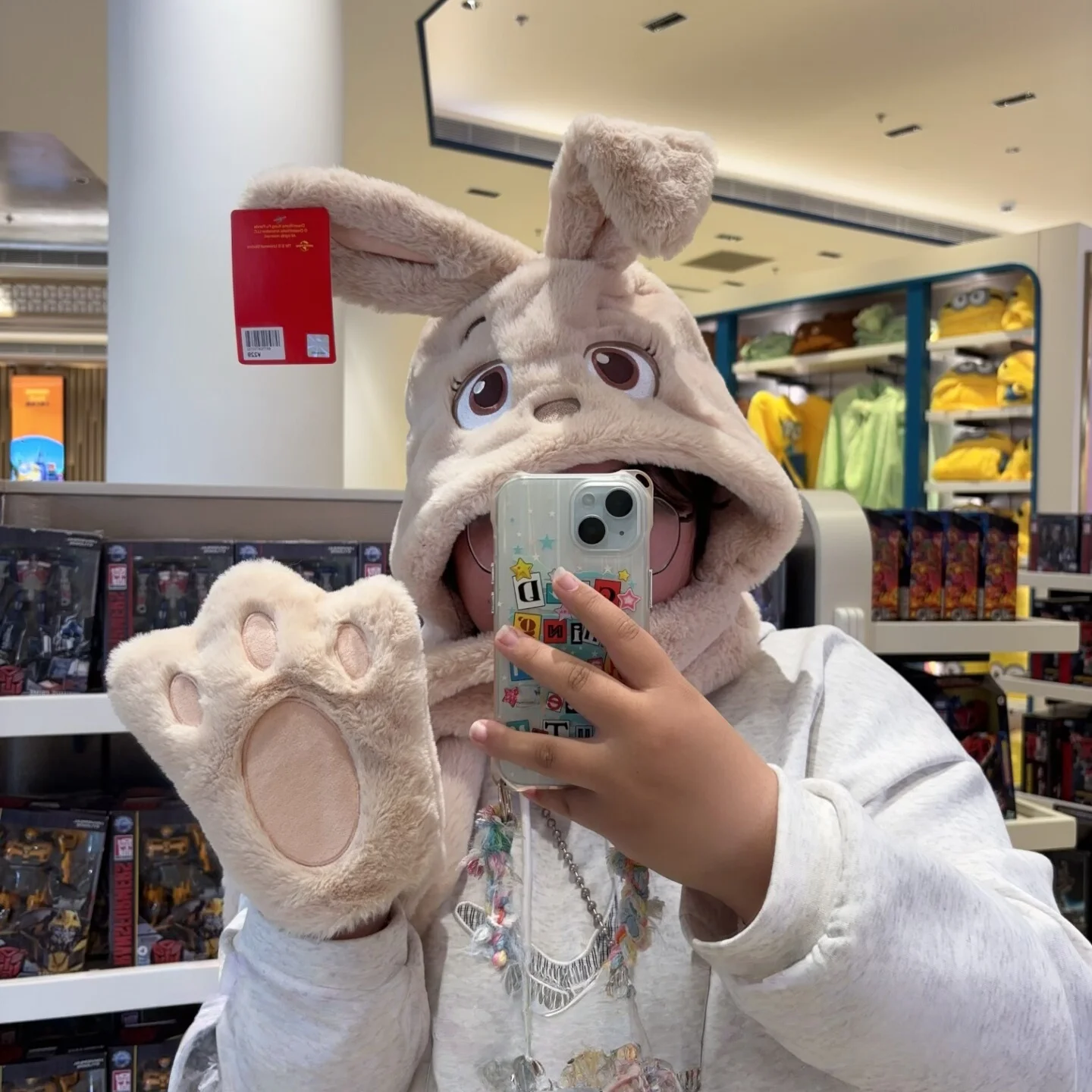 Pamiątki Universal Studios - Kung Fu Panda Peace Valley Villagers - Uroczy zestaw: czapka i szalik z futra królika - Ciepły prezent dla dziewczynek