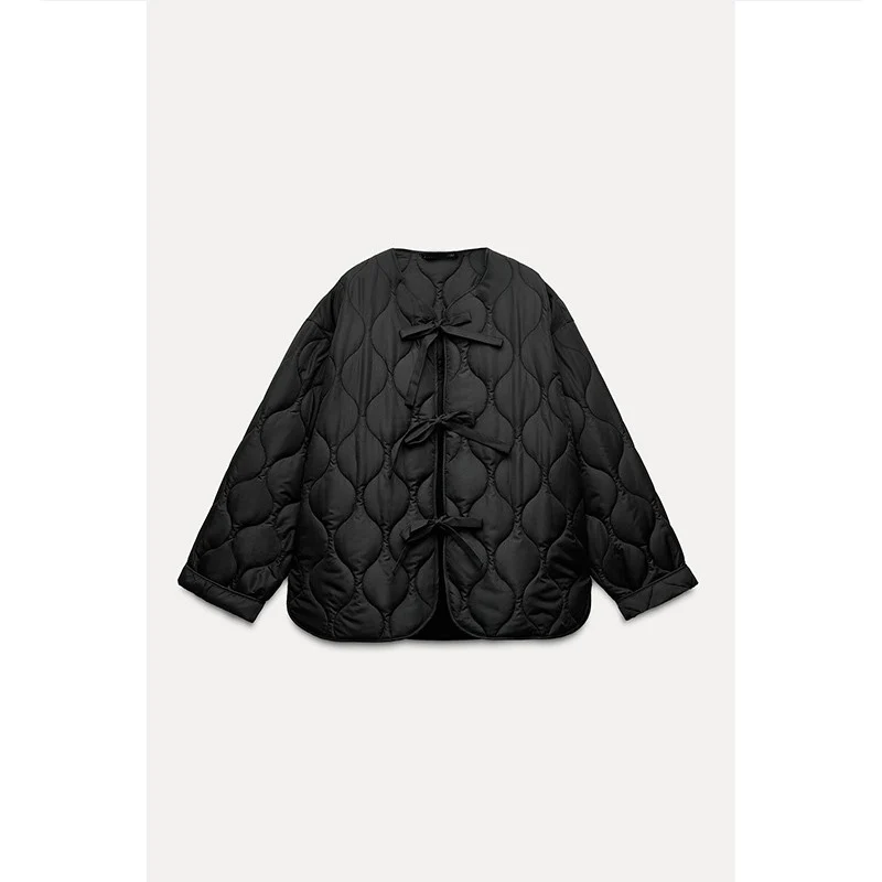 

New 2024 Autumn Winter Cotton Jaet Women's Street Sle round Ne Long Sve Knot ort Coat Polyester Fiber