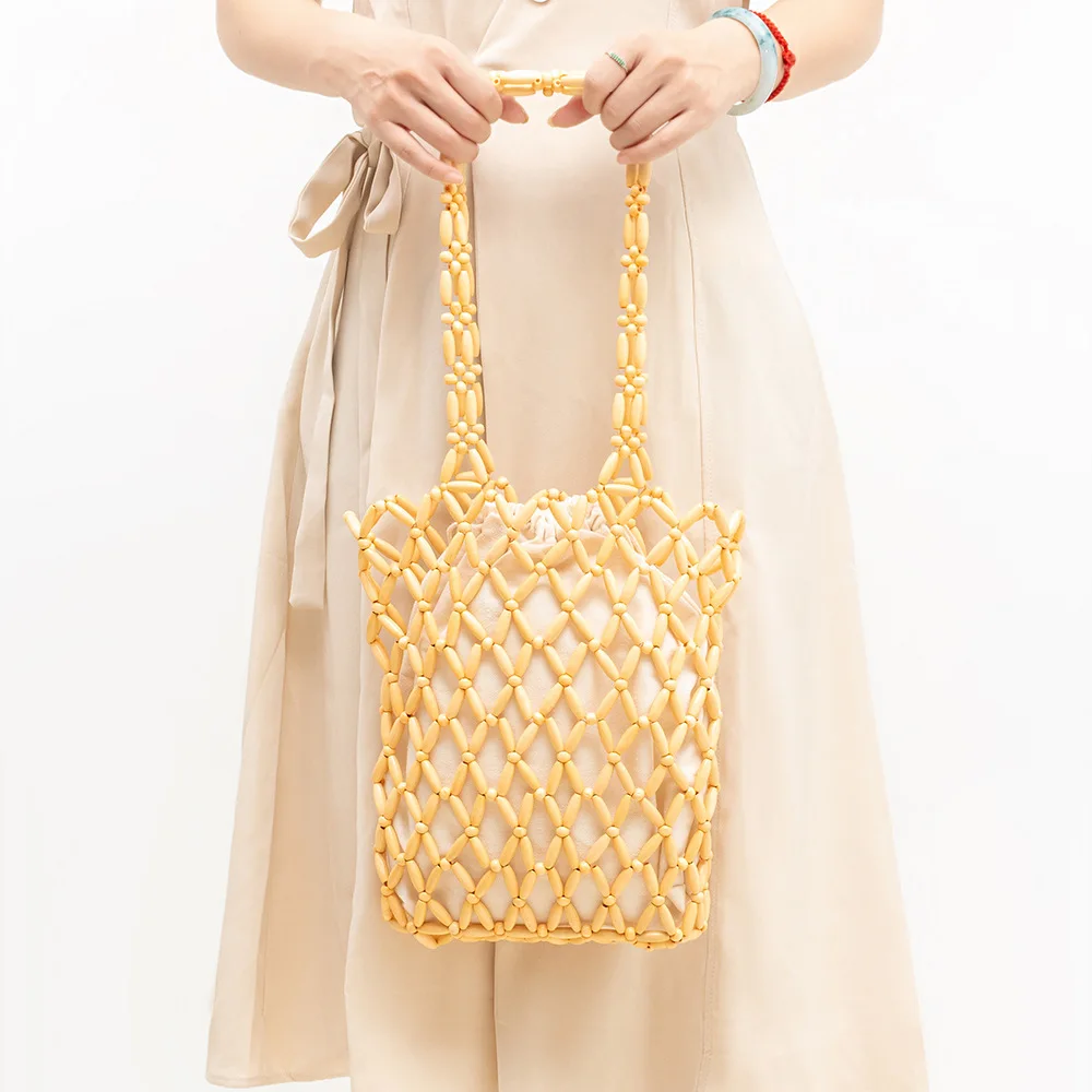 

Summer Niche Design Pure Handmade Wooden Bead Weaving Commuter Shoulder Bag