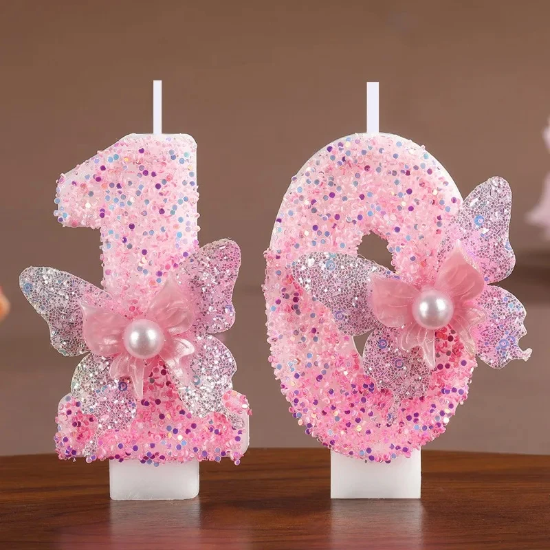 Pink Dual-Color Floral Number Candles (0-9) for Birthday Cake Decoration – Romantic Party Supplies for Festive Atmosphere