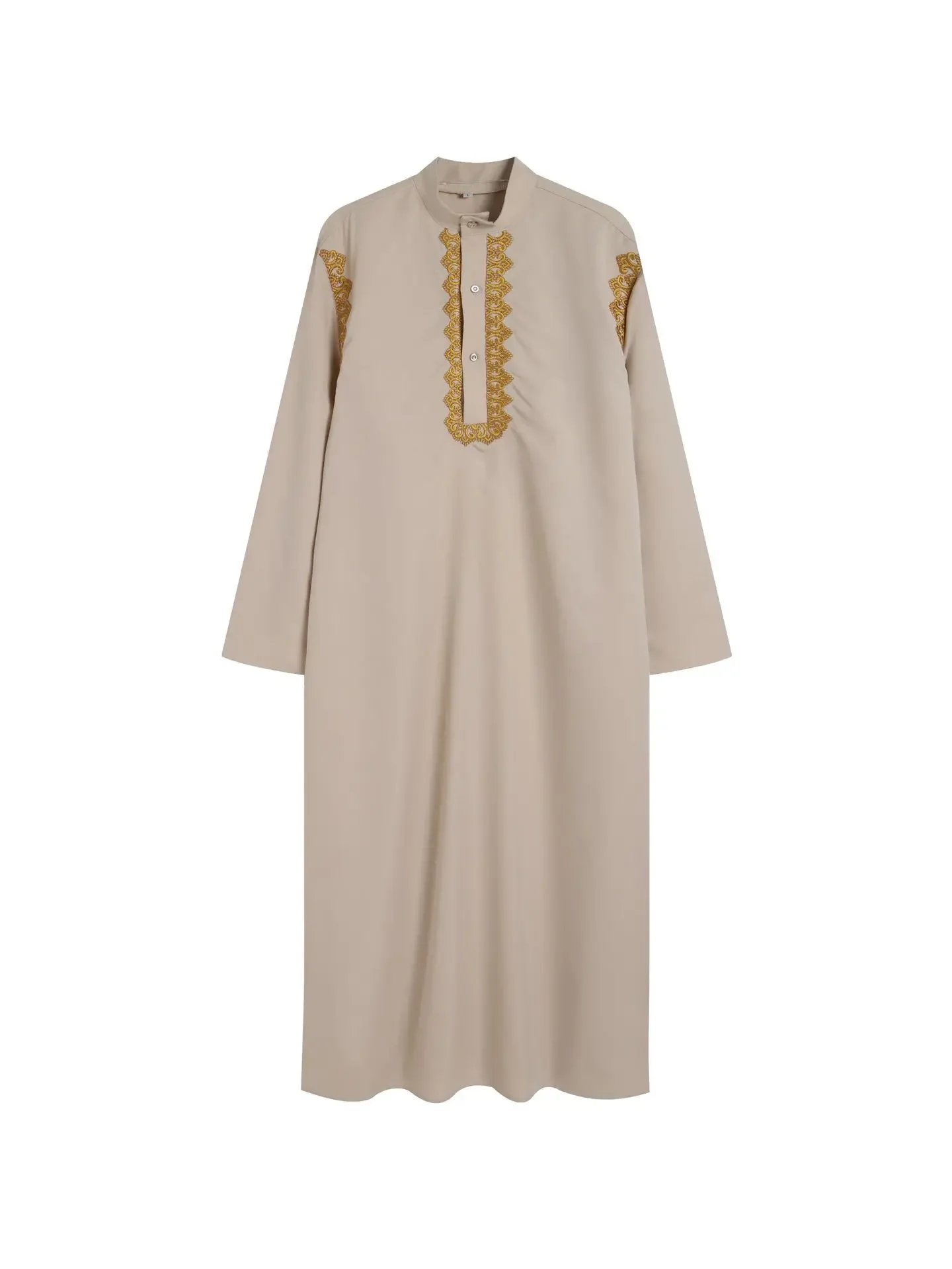 Moda Estate Autunno Abito musulmano da uomo nuovo Tinta unita ricamato Medio Oriente Musulmano a maniche lunghe Abiti per il commercio estero