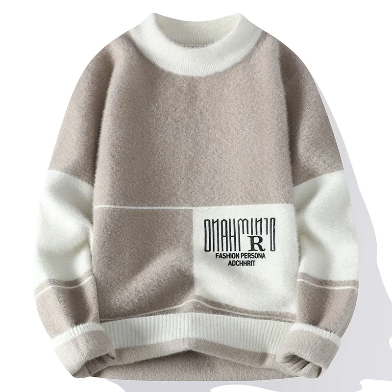 Pull carillon à manches longues pour hommes, col mi-haut, pull épaissi et en peluche, haute qualité, automne et hiver, nouveau