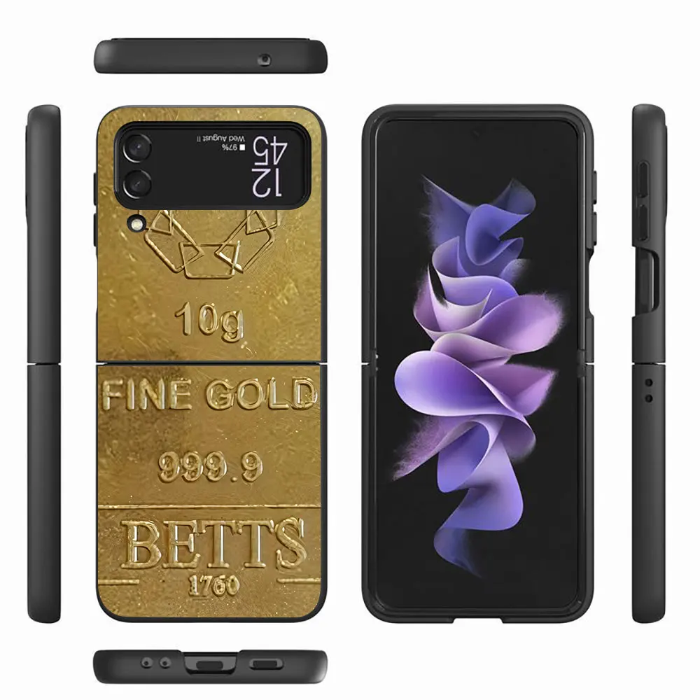 Custodia da stampa con motivo oro Fine per Samsung Galaxy Z Flip4 Flip3 5G PC Hard Cell Phone Shell Z Flip 4 3 Black Coque Zflip4