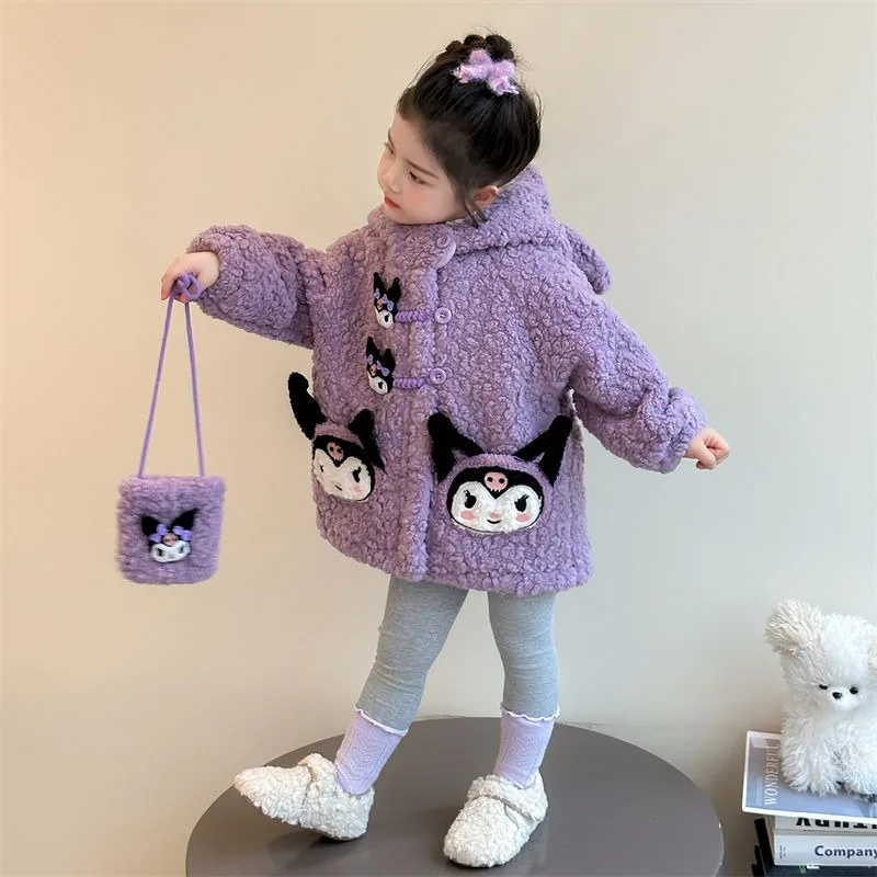 

Sweet Kuromi Anime Kawaii Sanrio Ins Fashion Fashion Coat Cute Cartoon Lovely Jacket Clothes with Fleece Birthday Gifts