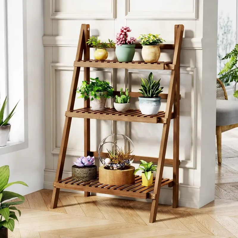 3-Layer Bamboo Ladder Shelf for Plants