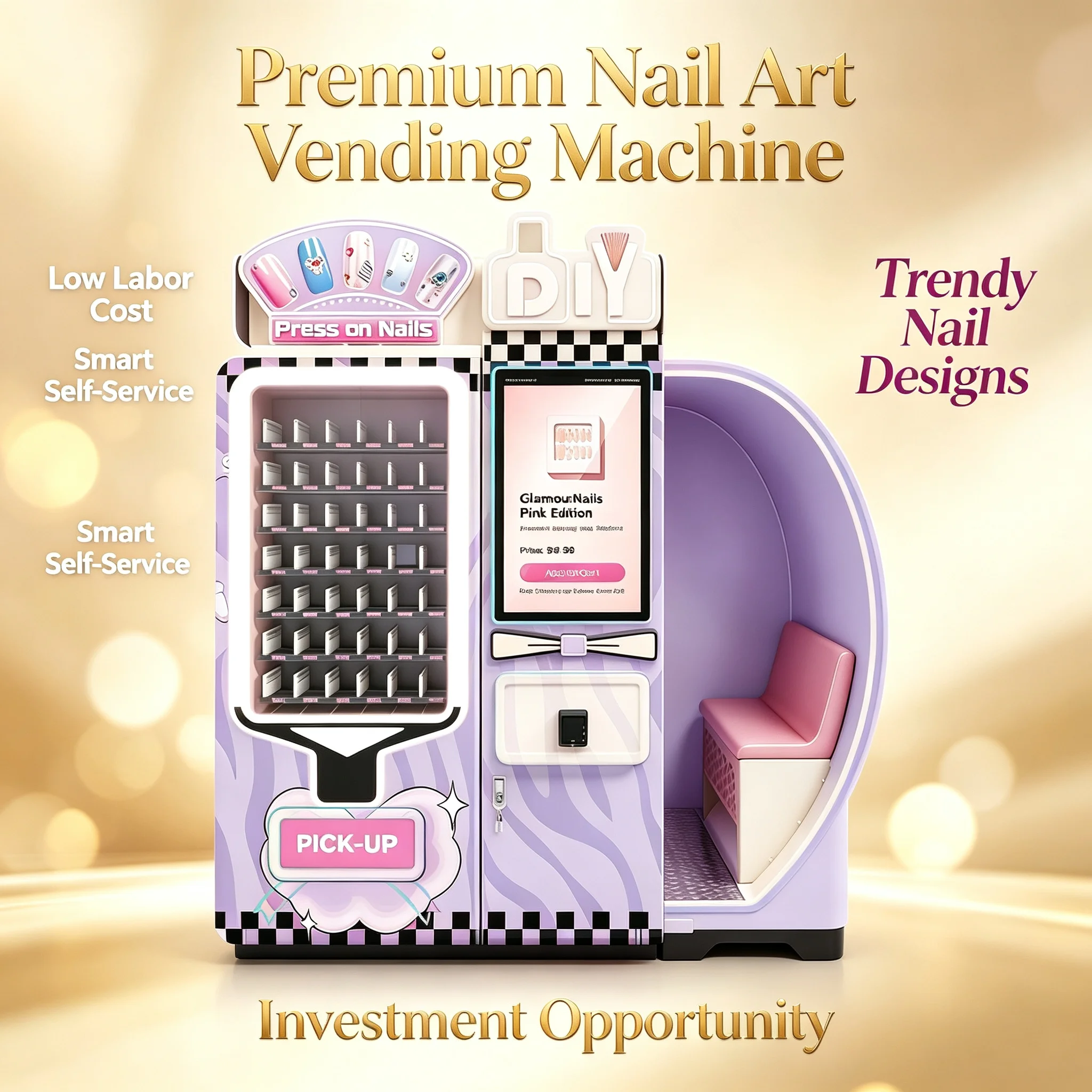 Automatic Nail Art Printer Vending Machine, Digital DIY Stamping Equipment for Indoor Retail Beauty Kiosk Project Custom
