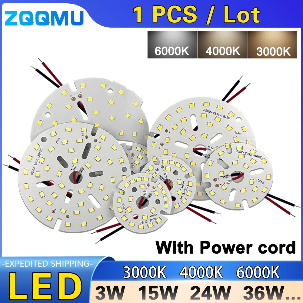 1PCS LED 3W 5W 7W 9W Light Beads 12W 15W 18W 24W 36W PCB Round SMD 2835 Light Beads For Diy Board Bulb Spotlight Lighting Chip