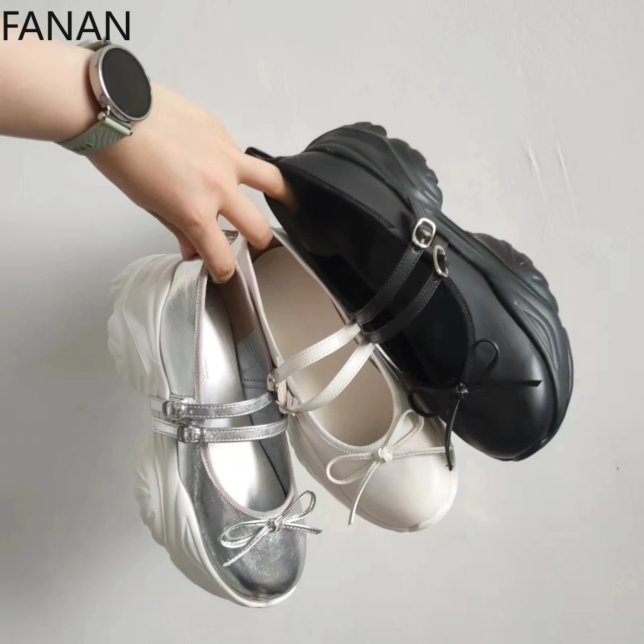 Vintage Shoes for Women Sweet Bow Thick-Soled High Heels Japanese Mary Jane Casual Sneakers Non-Slip Flat Shoes Original