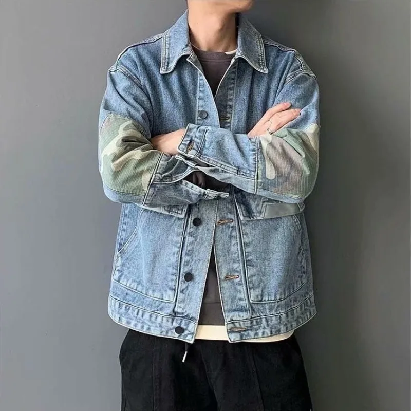 

New in Autumn Lapel Male Jean Coats Vintage Fast Delvery Cowgirl Aesthetic Cheap Price Stylish High Quality Men's Denim Jacket