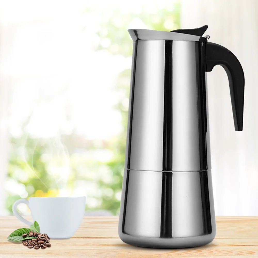 Italian Coffee Machine Moka Pot Stainless Steel Geyser Coffee Maker Espresso Latte Stovetop Jug Barista Accessories Coffeeware