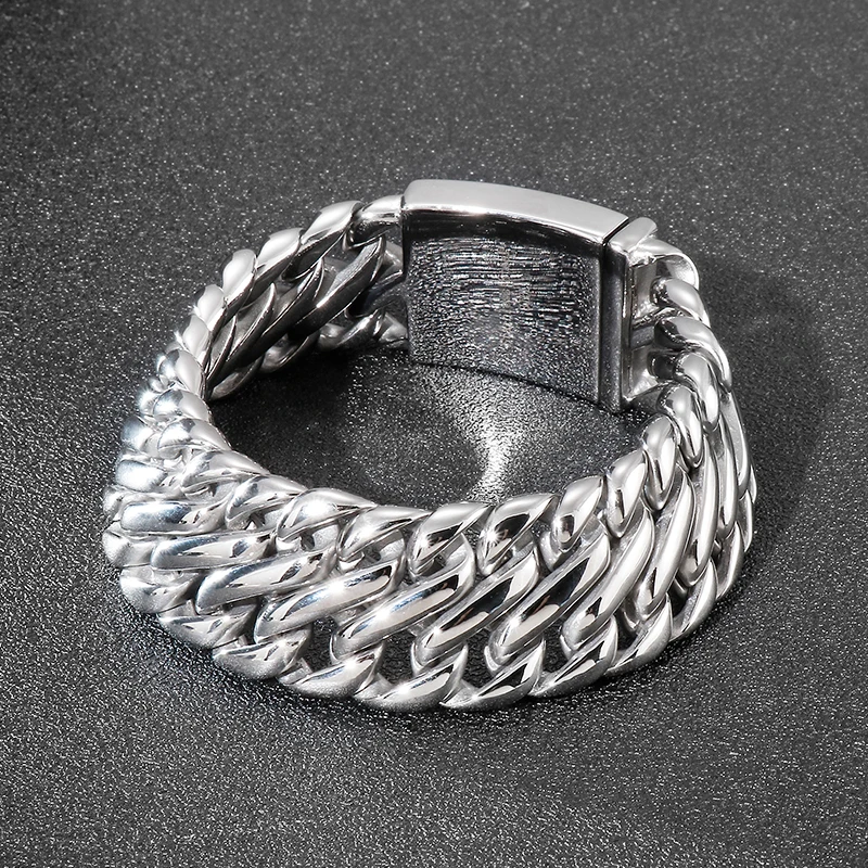 Fongten Punk Stainless Steel Charm Bracelet for Men 26mm Twisted Chain Heavy Bracelets Bangles Men Silver Color Jewelry Gift