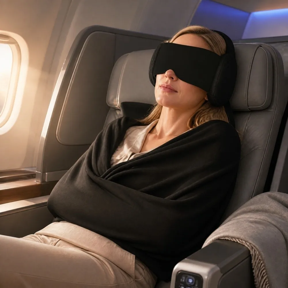 Light-Blocking 3D Eye Mask Soft Fabric Contoured 3D Shape Eye Mask Set Breathable Pressure Away 3-in-1 Eye Mask