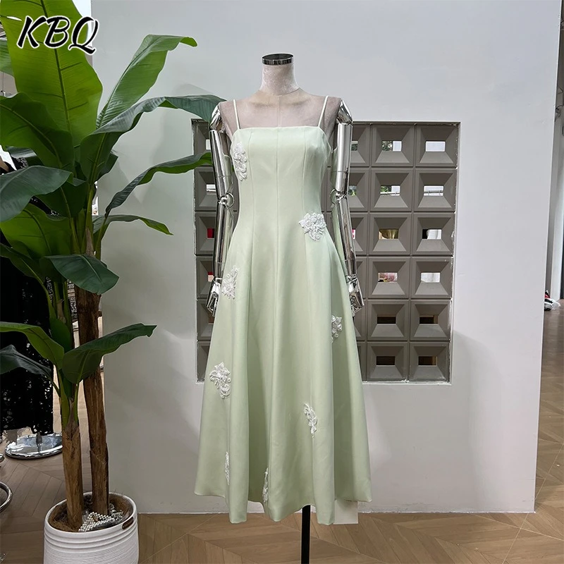 

KBQ Solid Spliced Floral Backless Tunic Dresses for Women Square Collar Sleeveless High Wiast Temperament Dress Female Fashion