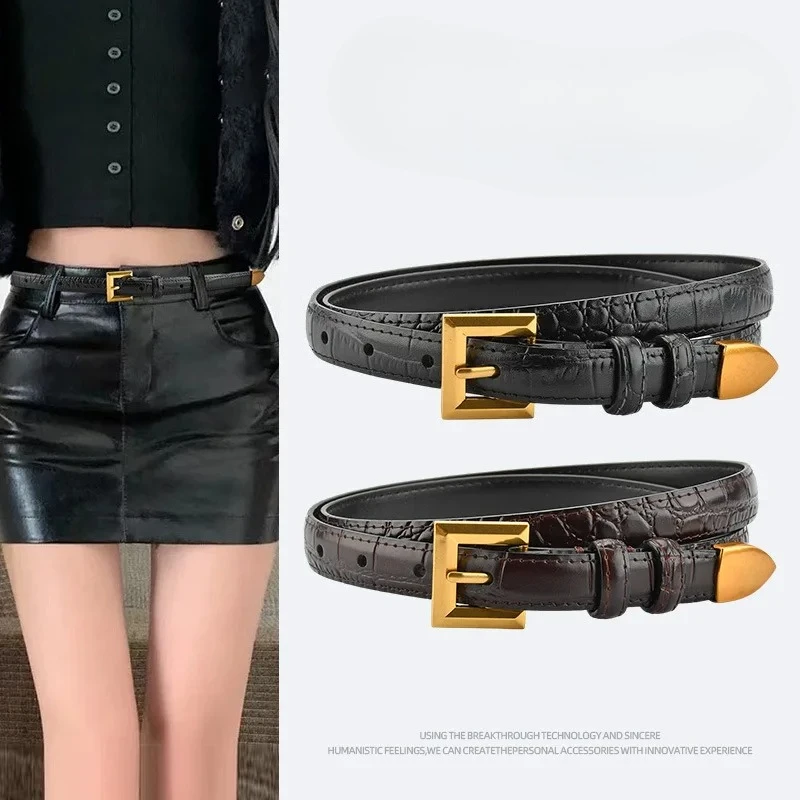 Luxury Design Retro Cowhide Women's Belt Fashion Trend Dress Jeans Accessories Girdle Punk Y2k Girls Gold Pin Buckle Waistband
