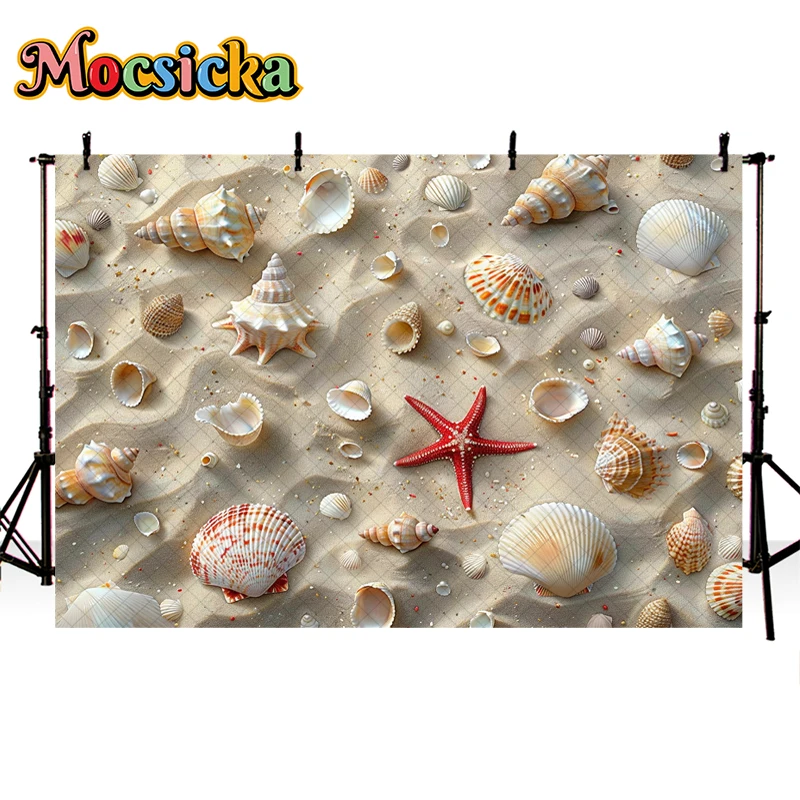 Mocsicka Tła fotograficzne Summer Beach Floor Shells Newborn Shower Kids Birthday Portraits Decor Backdrop Photo Studio