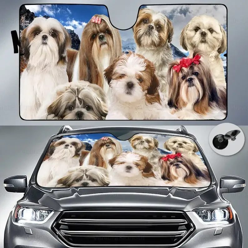 Shih Tzu Family Car Sun Shade, Shih Tzu Auto Car Sun Shade,Shih Tzu Lover, Funny  Sunshade, Car Sun Prot