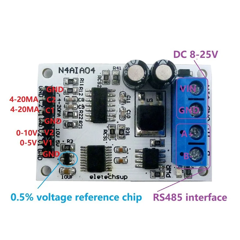 Eletechsup 4-20ma Spanningssignaal Acquisitie Rs485 Modbus Rtu Module Voor Plc Stroomzender Meetinstrumenten