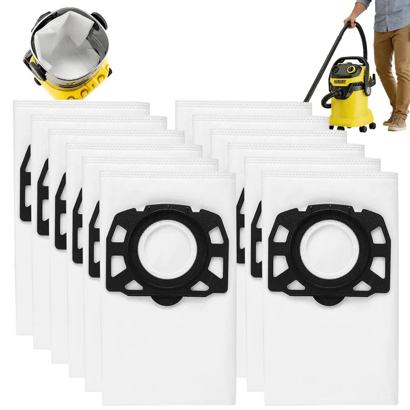 12er-Pack Nass-Trocken-Staubsaugerbeutel, Ersatzteile für Karcher WD2 WD3 WD2 Plus SE4002, Haushalts- und Baustellen-Staubsauger-Ersatzzubehör