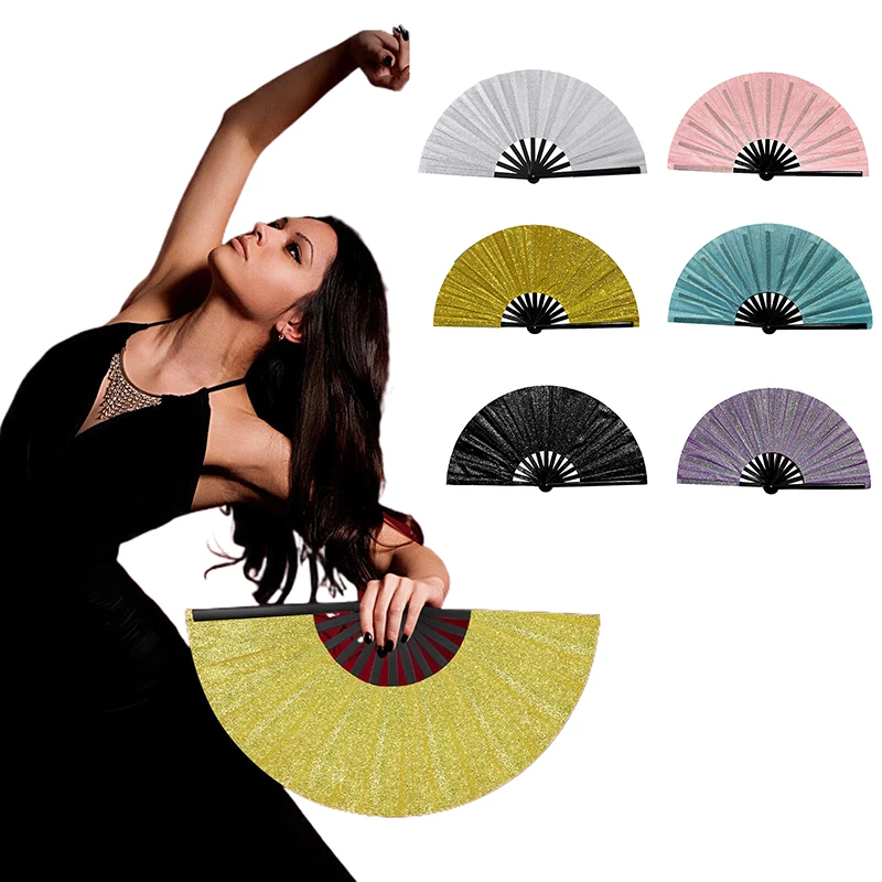 10Inch Performance Fan Ultralight Portable Decorative Handheld Fan For Women Folding Shiny Hand Rave Fan Ideal Cosplay