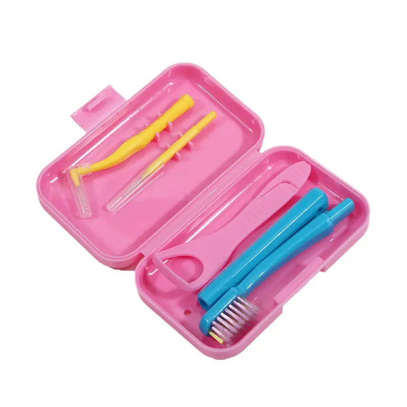 Dental Cleaning Care Kits Orthodontic Oral Care Brush Tongue Scraper Interdental Brush Travel Portable Case Clean Hygiene