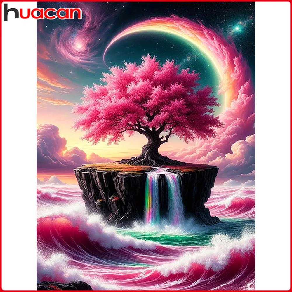 Huacan Diamantgemälde, Regenbogenbaum, Wasserfall, Diamantmosaik, Landschaft, neue Kollektion 2025, Bild von Strasssteinen