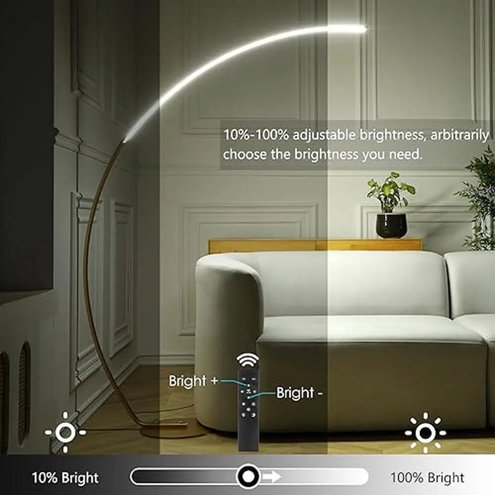 LED Arc Floor Lamp 67" Tall with Remote Control Modern Standing Lamp Living Room Bedroom Dimmable Bright Artistic Design Black