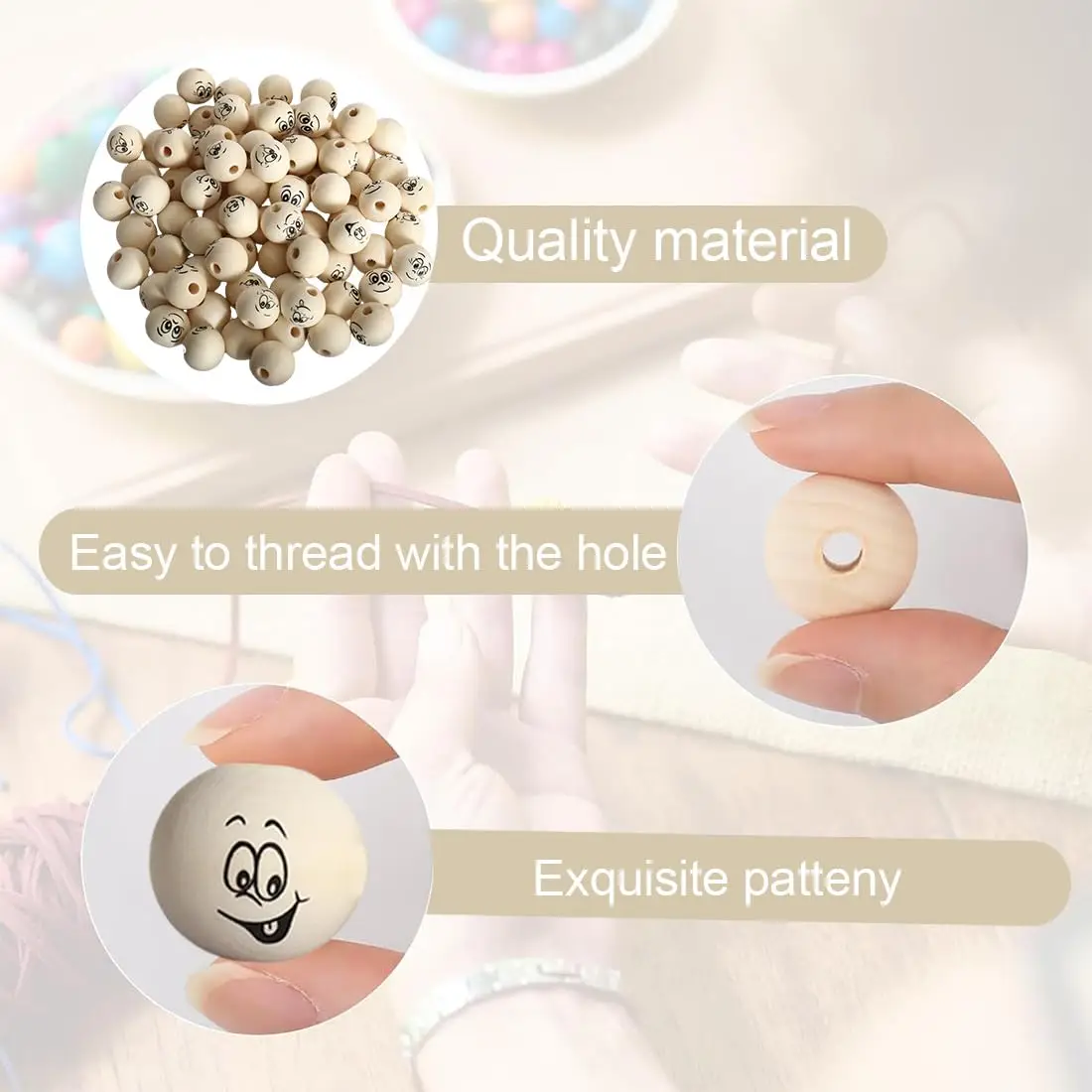 40Pcs Wooden Bead Expression Face Jewelry Making Beads for DIY Lucky Worms Crafts Keychains Earring Necklace Loose Beaded Access view 3