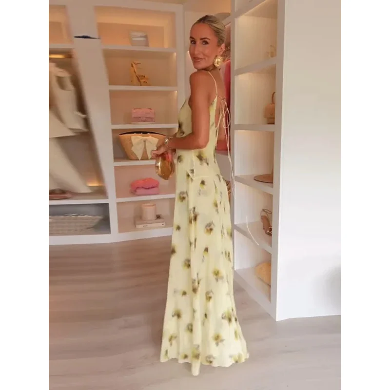 JINIA Women's Backless Party Dress Lace Up Empire Waist with Pleated Lining SS25 Summer Nightclub Dress Resort Elegance