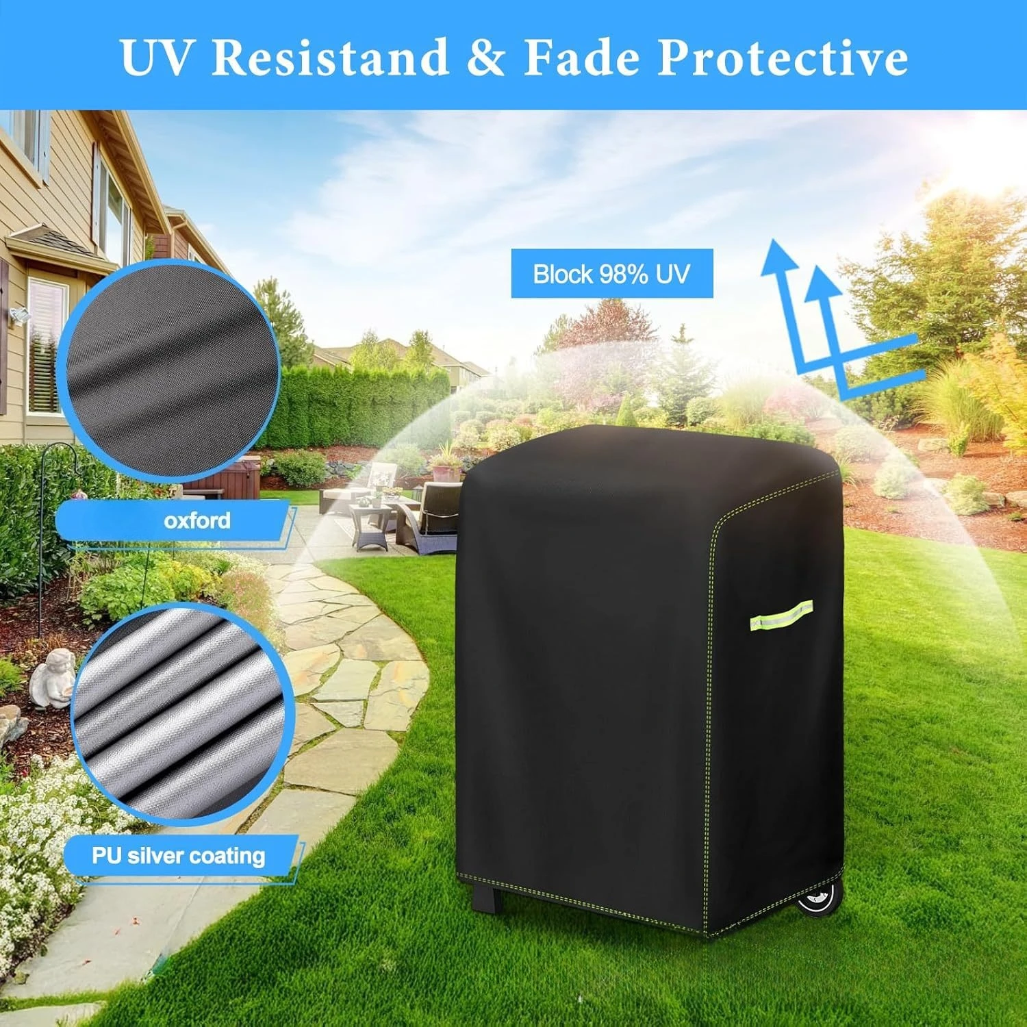 Housse de protection pour barbecue extérieur en tissu Oxford, anti-poussière, résistante au soleil, à la pluie et aux UV, anti-déchirure, protection pour grill