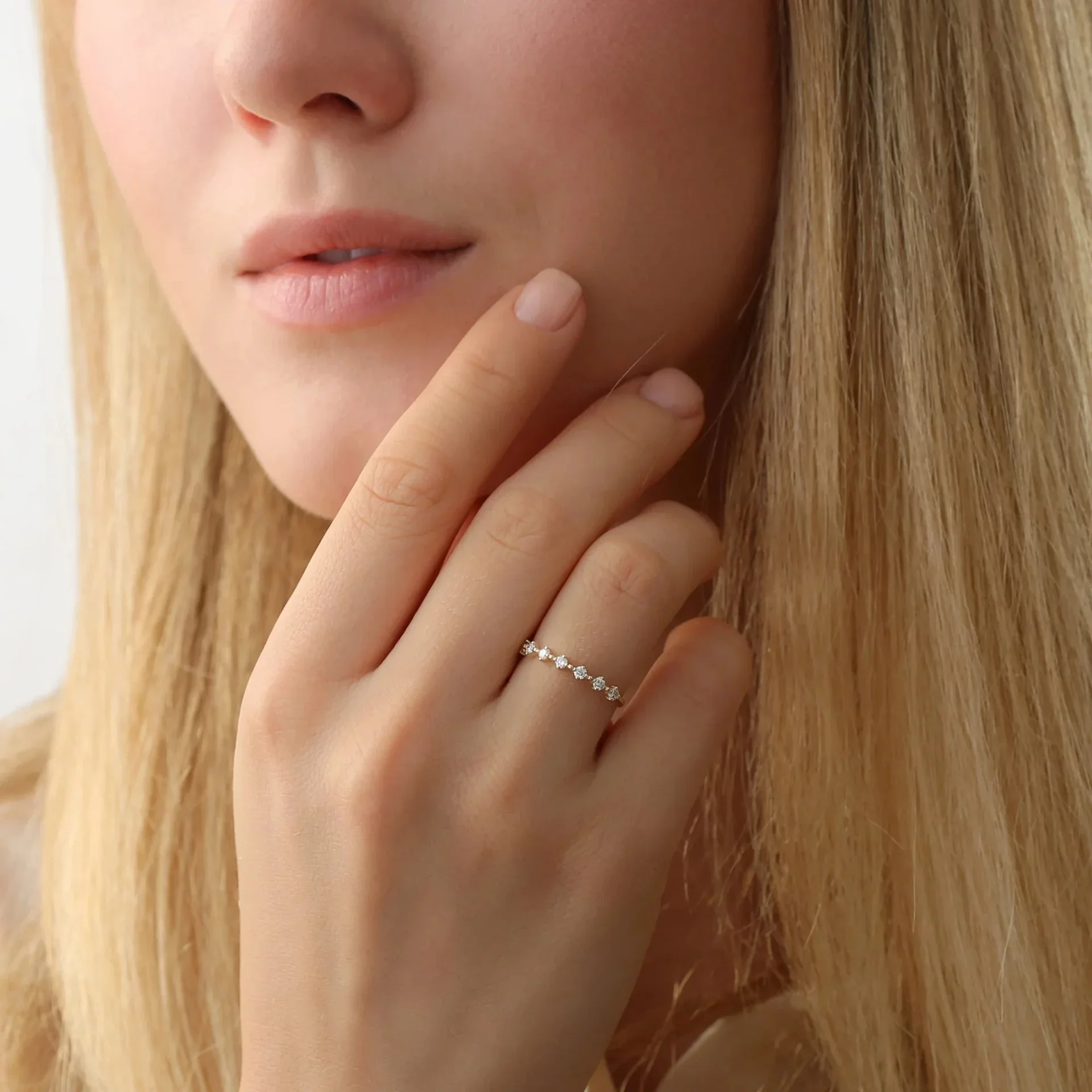 Half Eternity Lab Grown Diamond Ring Beaded Band 9K/14K/18K Yellow Gold DEF VS/VVS Lab Diamond Ring Anniversary Gift For Women