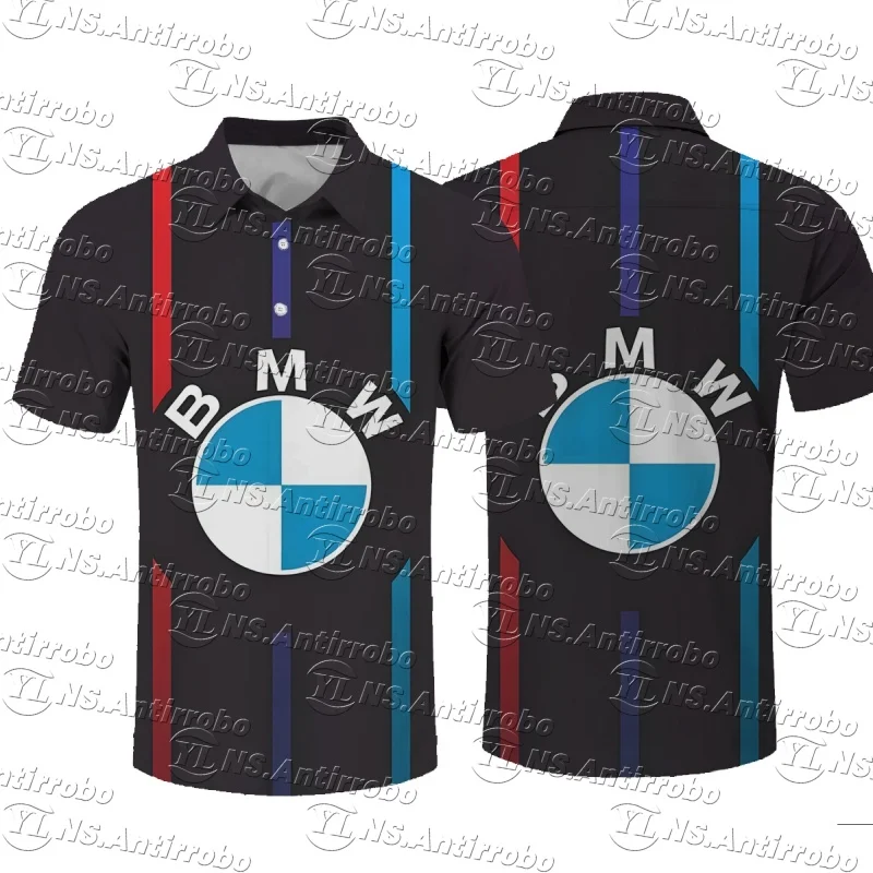 

Мужская летняя брендовая рубашка-поло BMW с коротким рукавом в классическом винтажном стиле для спортивных мотоциклетных гонок