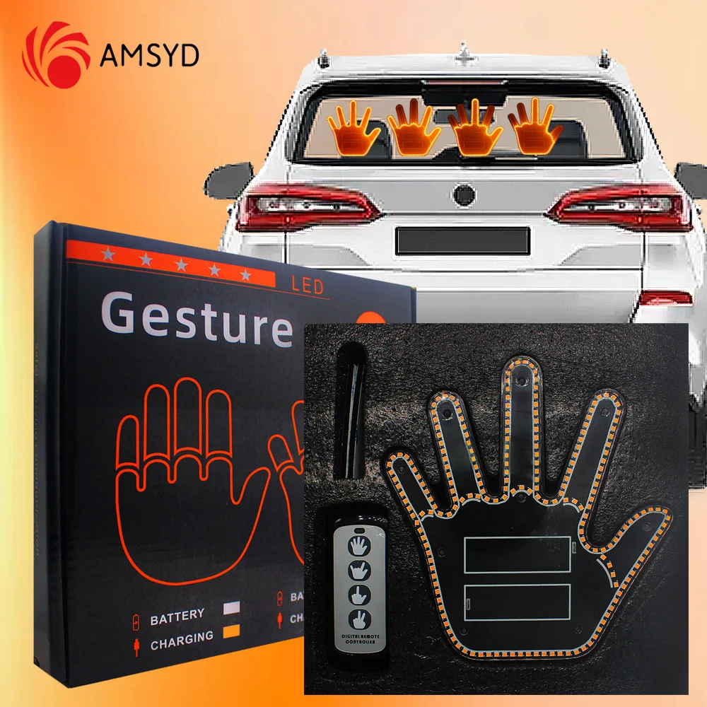 Car LED Illuminated Men Gesture Light Hands Up Finger Lamp With Remote Control Exterior Funny Decoration Accessories