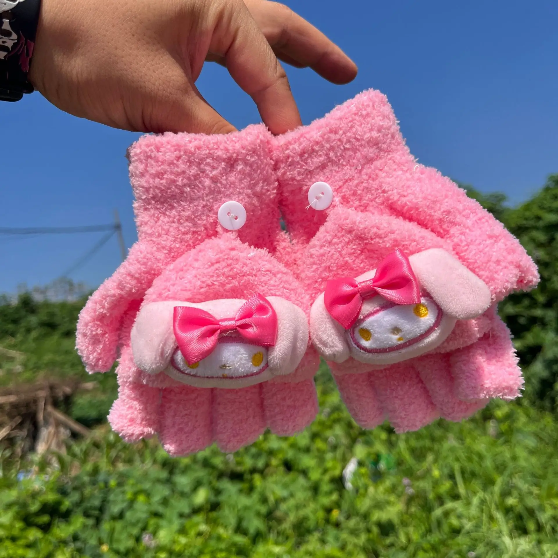 Sanrio Kawaii Anime Kuromi My Melody Children Gloves Girl Heart Cute Cartoon Cinnamoroll Warm Winter Flap Half Finger Gloves Toy