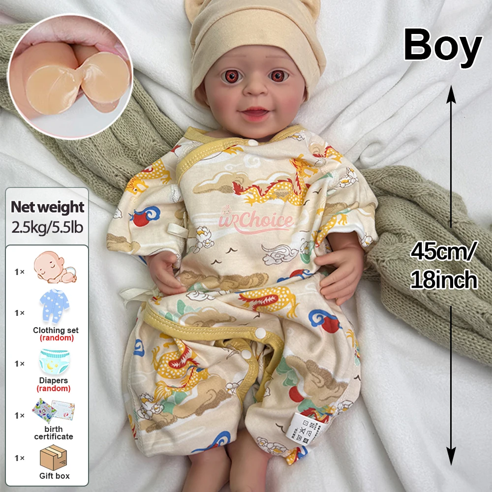 リアルな18インチシリコンリボーンドール、リアルな開口部の人形、ムネカギフト、新生児のようなリアルなシリコン製人形、クリスマスギフトに