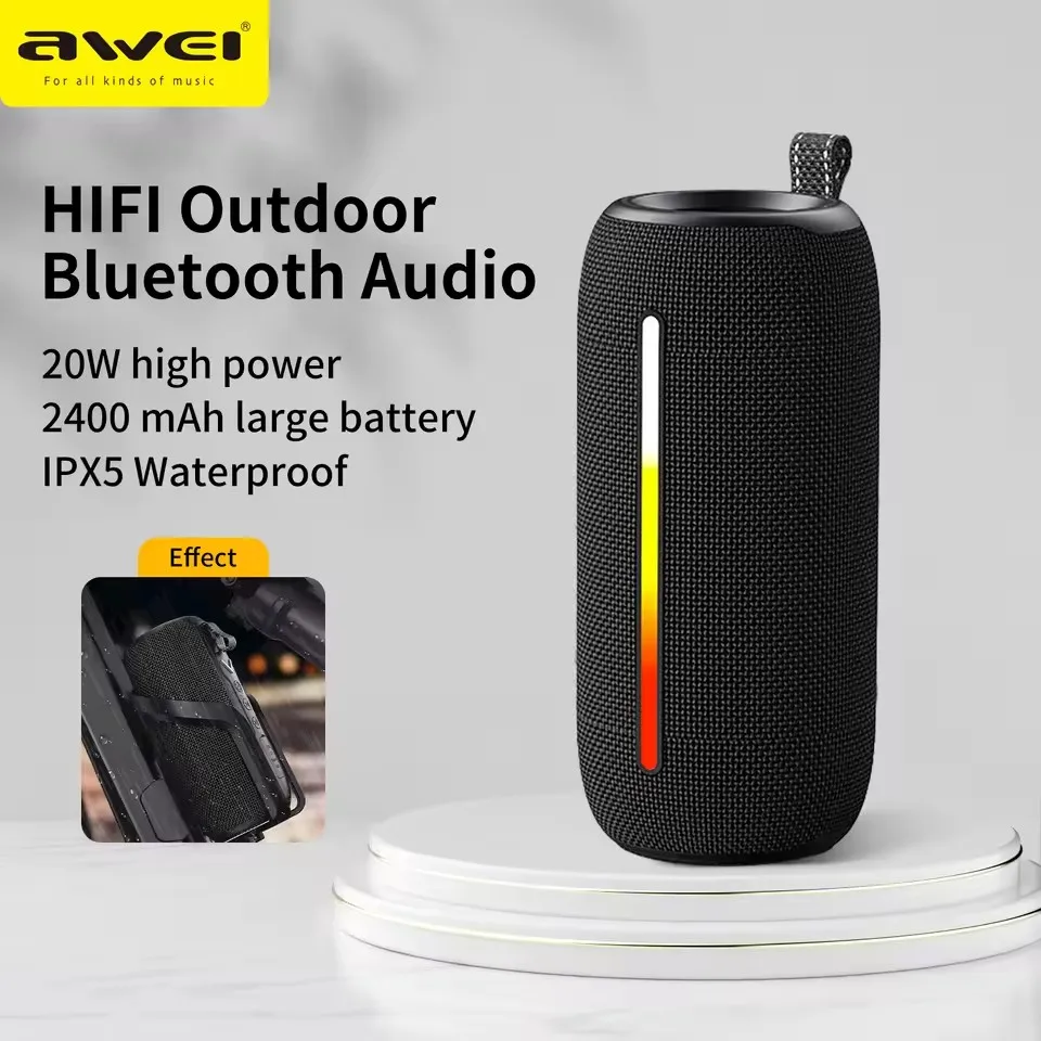 Awei Y788 2400mAh Bluetooth Speaker Flashing Soundbar Portable Outdoor Sound Box Waterproof Loudspeaker Support TF Card AUX LED