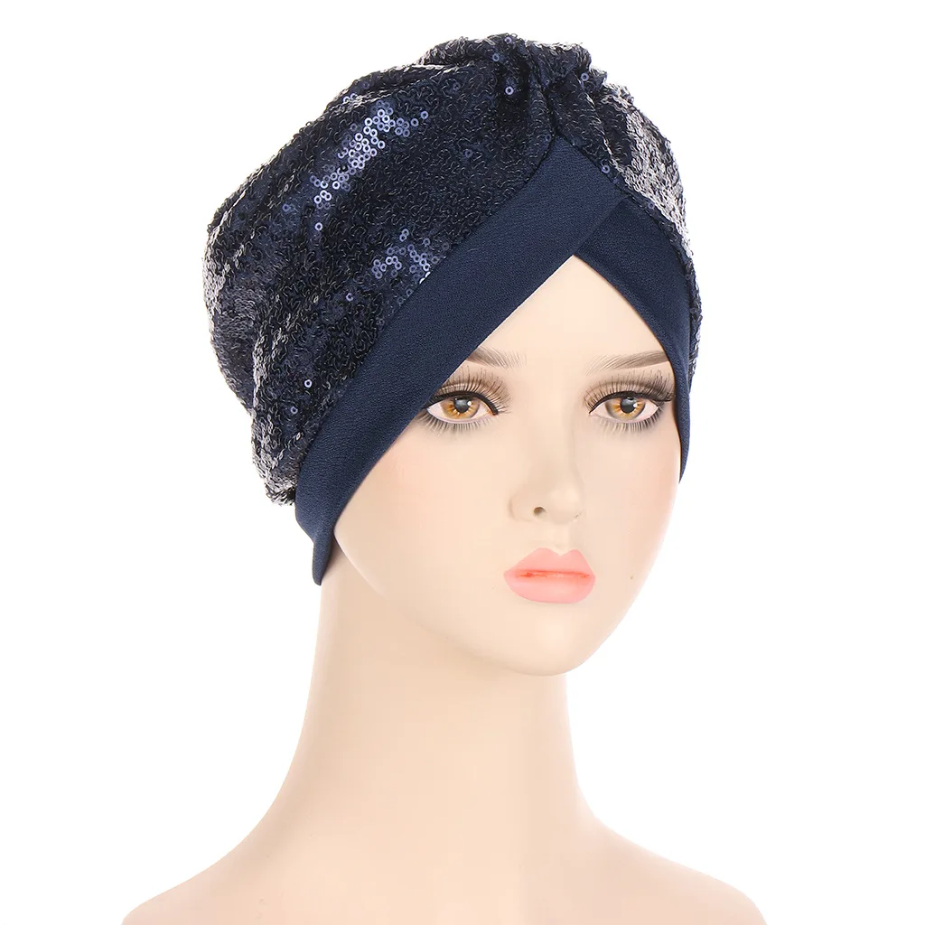 Headwear Beanie Hat Cap Twist Knot Turban Women Girl Sequin Design Chemo Head Wrap Soft Stretch Hair Loss Alopecia Fashion HT255