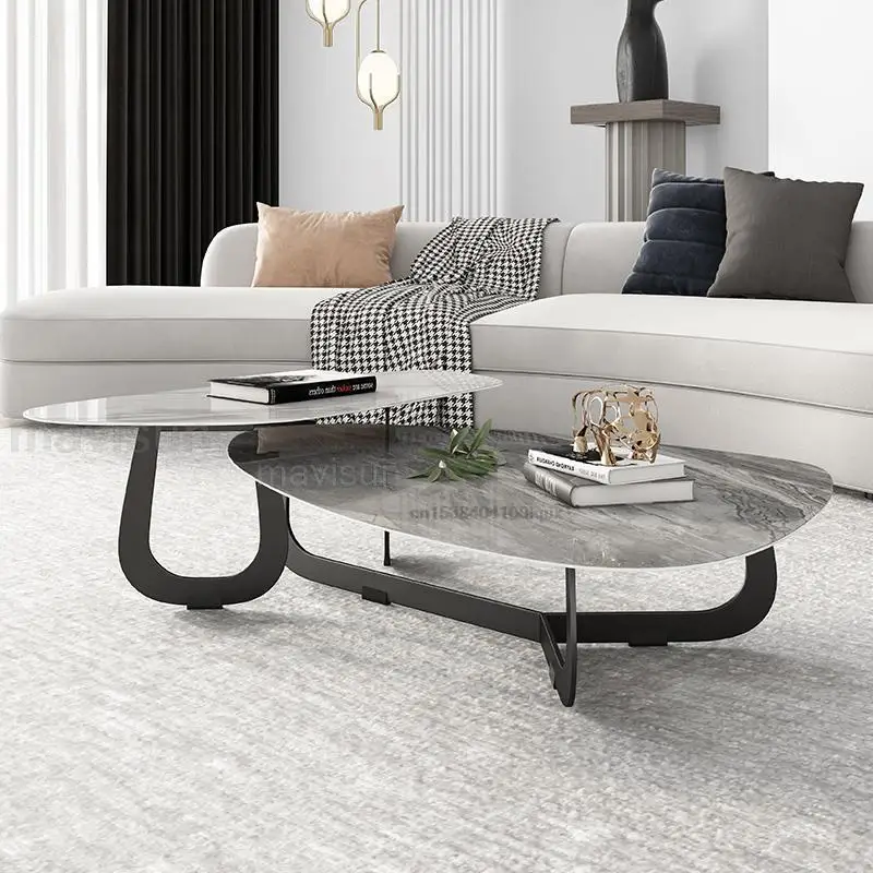 

Irregular Marble Coffee Table Modern Luxury Home Furniture Gray Texture Black Steel Satnd Italian Living Room Center Table Set