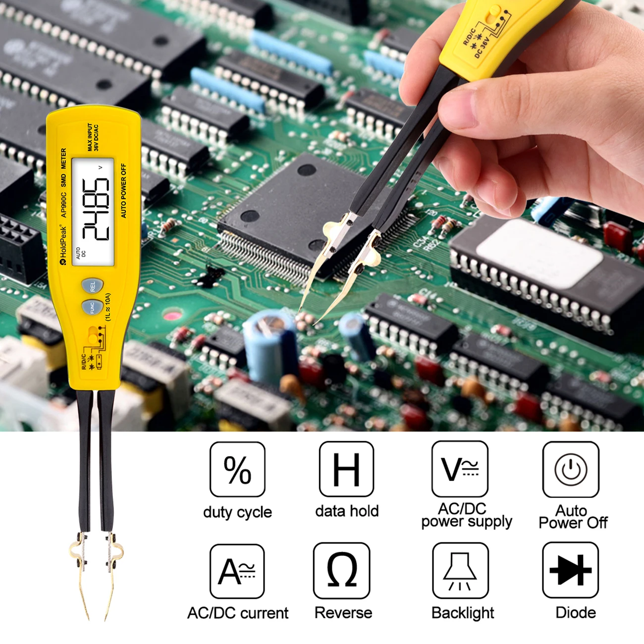 

SMD Component Tester Handheld Multimeter Gold-plated Test Pin Auto Ranging 6000 Counts LCD Meter for Resistor Capacitor Diode