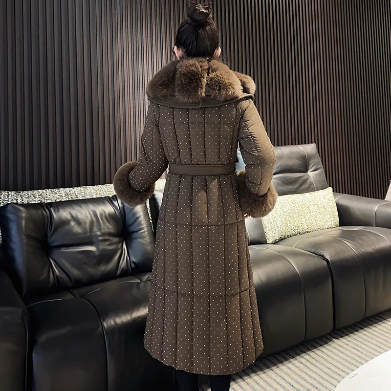Mit Gürtel Lange Mit Kapuze Parkas Winter Baumwolle Gefütterte Jacke Faux-Fuchs Pelz Warme Mantel Frauen Dicke Puffer Weibliche Casual oberbekleidung