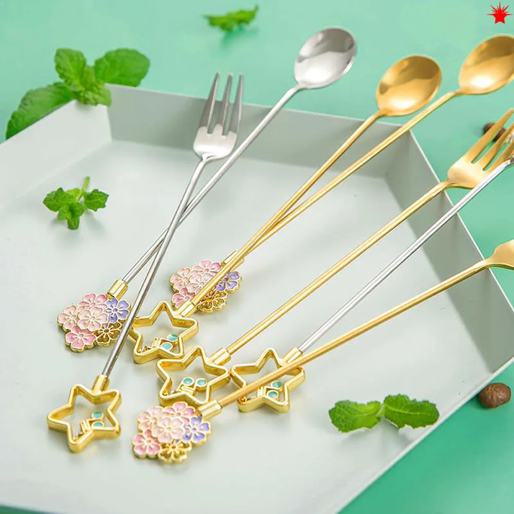 

2Pcs Star Shape Japanese Stainless Steel Fork Spoon Set Coffee Dessert Tableware Creative Design Fork and Spoon