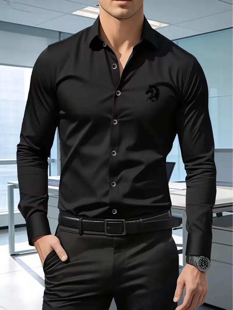 Men's Premium Business Casual Shirt Photo Logo Print Slim Fit Long Sleeve Wrinkle Resistant Dress Shirt Multi Styles Available