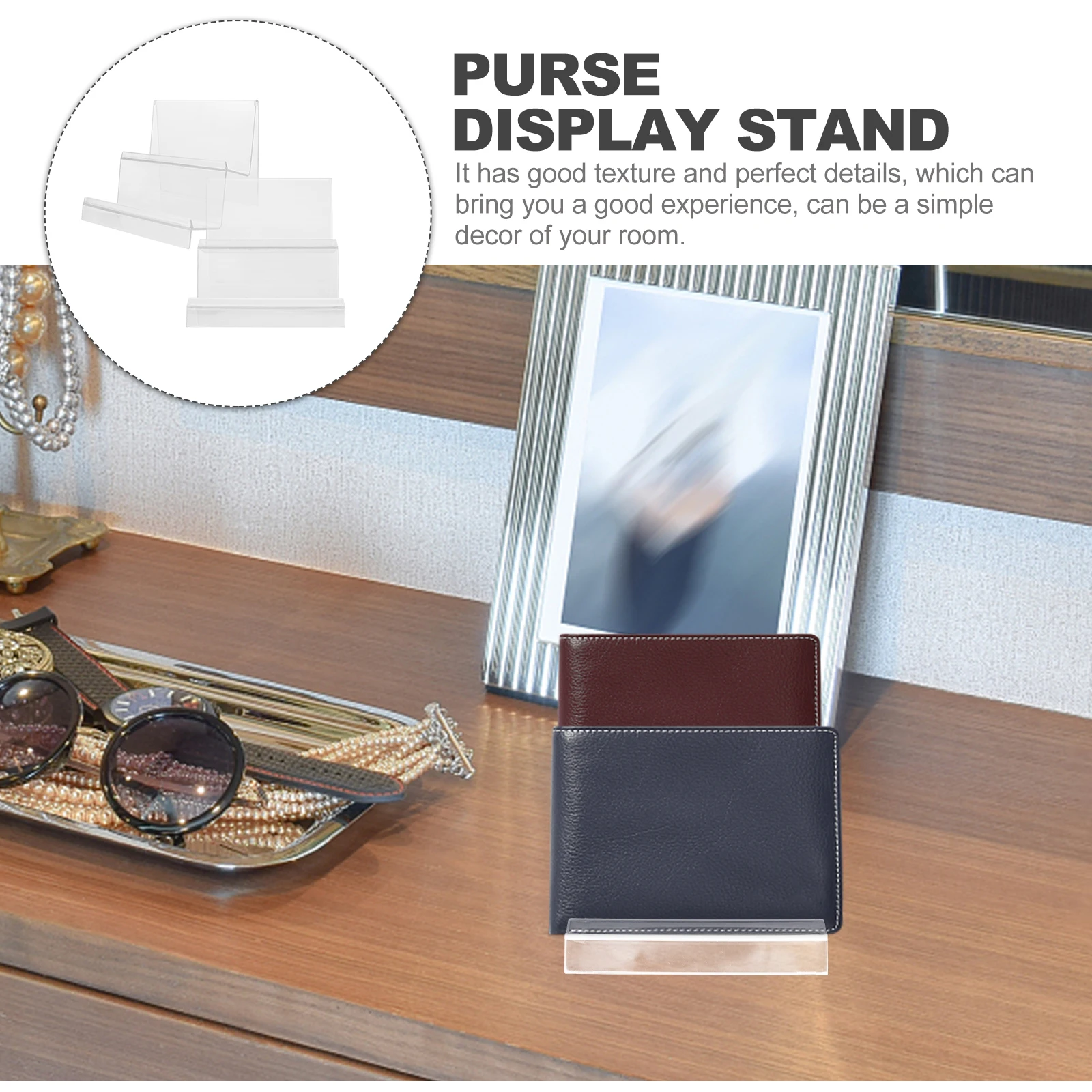 

2pcs Purse Display Stand Clear Acrylic Wallet Stand Handbag Rack Organizer Jewelry Holder Sturdy Practical Home Storage