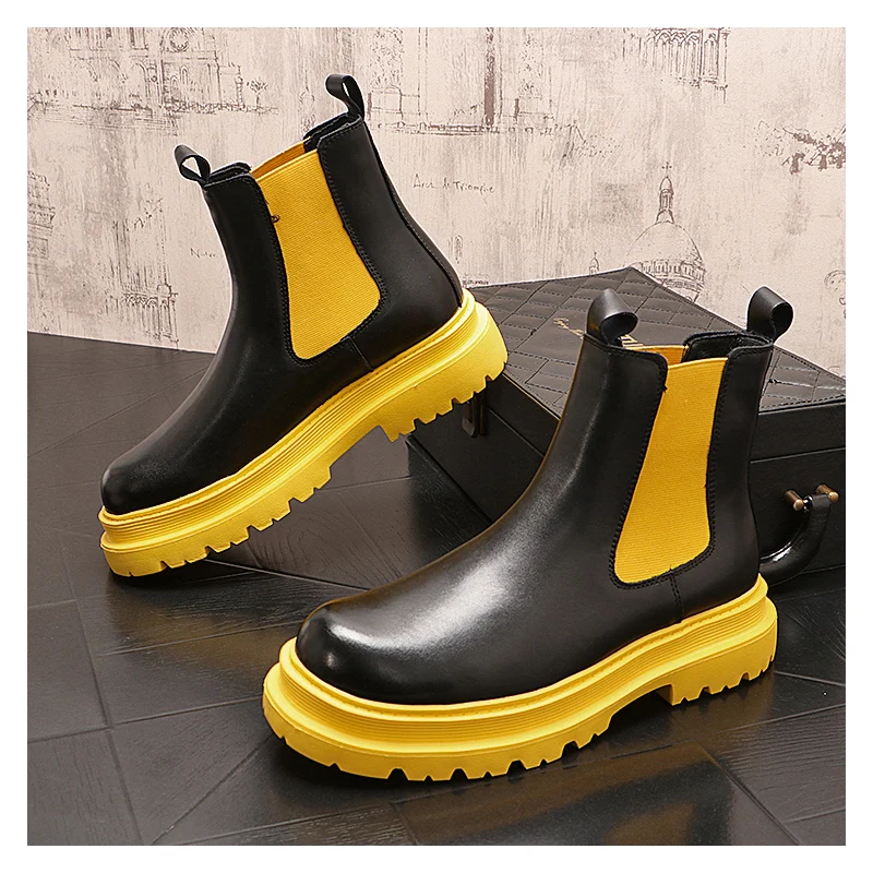 men fashion stage nightclub platform boots original leather shoes cowboy high motorcycle boot cool autumn winter chelsea botas