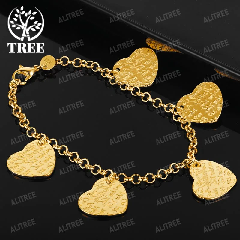 

ALITREE 18K Gold 925 Sterling Silver Heart Pattern Chain Bracelets For Woman Party Wedding Charm Fine Jewelry Birthday Gift